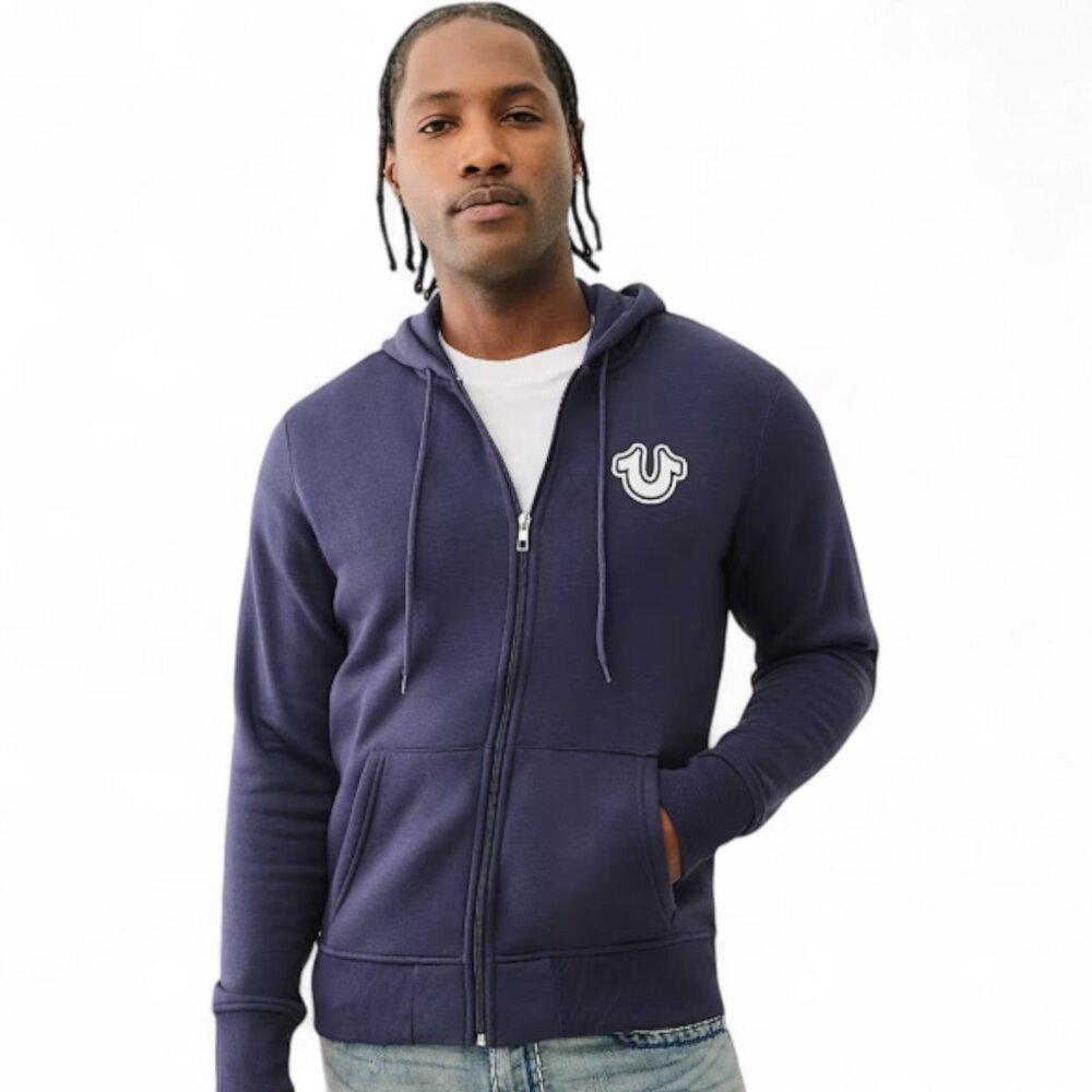 True Religion 2 PC Sweatsuit Men's Fleece Tracksuit Outfit Gift Set Navy Blue - Picture 2 of 16